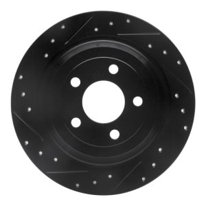 Ford Mustang Brake Rotor (1) - Rear Left - R1 Concepts - Drilled & Slotted - Black - `15-`23